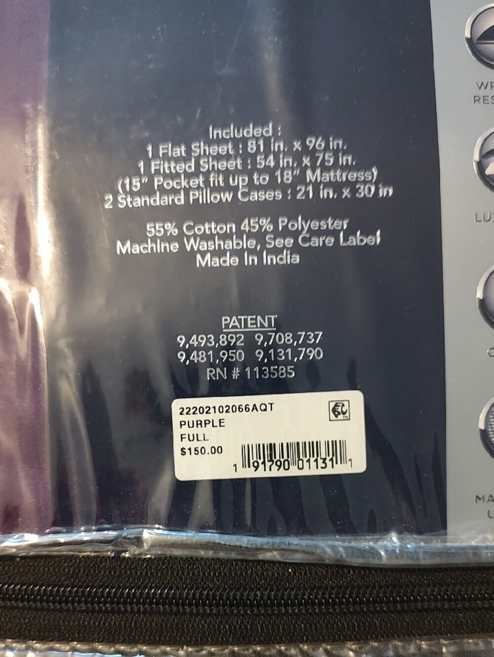Grayson Collection 950 TC Full Sheet Set - Deep Purple - Picture 3 of 3